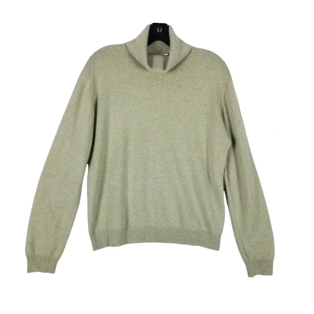 Geneva Turtleneck Sweater Women Large Sage Green 100% Cashmere Pullover Knit